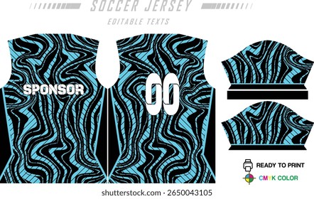 Design de padrão de camisa de futebol. Padrão abstrato no fundo azul para o kit de futebol, kit de futebol, bicicleta, e-sport, basquete, modelo de t-shirt mockup. Padrão de tecido. Resumo.