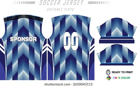 Soccer jersey pattern design. Abstract pattern on blue background for soccer kit, football kit, bicycle, e-sport, basketball, t-shirt mockup template. Fabric pattern. Abstract background.
