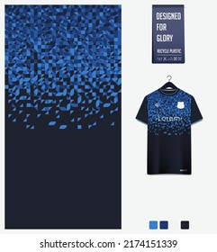 Soccer Jersey Pattern Design. Bauhaus Pattern On Blue Background For Soccer Kit, Football Kit, Bicycle, E-sport, Basketball, T Shirt Mockup Template. Fabric Pattern. Abstract Background. Vector.