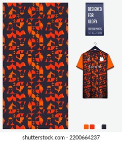 Soccer jersey pattern design. Bauhaus pattern on black background for soccer kit, football kit, bicycle, e-sport, basketball, t shirt mockup template. Fabric pattern. Abstract background. Vector.
