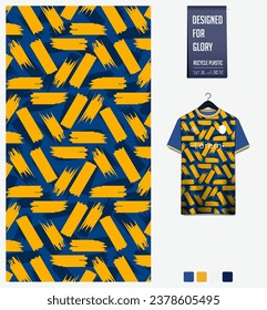 Soccer jersey pattern design. Brush stroke on blue background for soccer kit, football kit, e-sport, basketball, t shirt mockup template. Fabric pattern. Abstract background. Vector Illustration