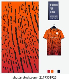 Soccer jersey pattern design. Brushstroke pattern on gradient orange background for soccer kit, football kit, e-sport, basketball, t-shirt mockup template. Fabric pattern. Abstract background. Vector.