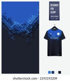 Soccer jersey pattern design. Brushstroke pattern on blue background for soccer kit, football kit, bicycle, e-sport, basketball, t-shirt mockup template. Fabric pattern. Abstract background. Vector.