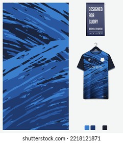 Soccer jersey pattern design. Brushstroke pattern on blue background for soccer kit, football kit, bicycle, e-sport, basketball, t shirt mockup template. Fabric pattern. Abstract background. Vector.