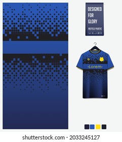 Diseño de patrones de jersey de fútbol. Patrón de verificación en fondo azul para el equipo de fútbol, equipo de fútbol, bicicleta, e-sport, baloncesto, plantilla de maqueta de camisetas. Patrón de tejido. Antecedentes abstractos. Vector.