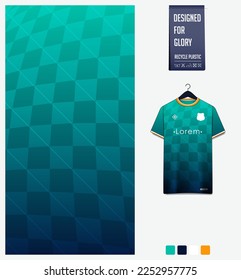 Soccer jersey pattern design. Checkered pattern on blue background for soccer kit, football kit, bicycle, e-sport, basketball, t shirt mockup template. Fabric pattern. Abstract background. Vector.