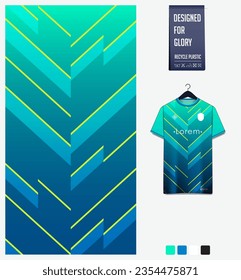 Soccer jersey pattern design. Chevron pattern on green background for soccer kit, football kit, cycling, e-sport, basketball, t shirt mockup template. Fabric pattern. Abstract background. Vector.