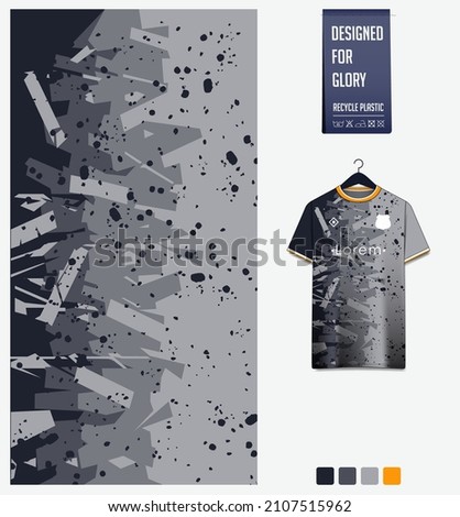 Soccer jersey pattern design. Dot splatter pattern on gray background for soccer kit, football kit, bicycle, e-sport, basketball, t-shirt mockup template. Fabric pattern. Abstract background. Vector.