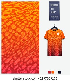 Soccer jersey pattern design. Fluid pattern on orange background for soccer kit, football kit, bicycle, e-sport, basketball, t shirt mockup template. Fabric pattern. Abstract background. Vector.