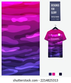 Soccer jersey pattern design. Fluid pattern on violet background for soccer kit, football kit, bicycle, e-sport, basketball, t shirt mockup template. Fabric pattern. Abstract background. Vector.