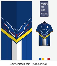 Soccer jersey pattern design. Futuristic pattern on white background for soccer kit, football kit, bicycle, e-sport, basketball, t shirt mockup template. Fabric pattern. Abstract background. Vector.