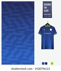 Fußball Jersey Muster Design. Geometrisches Muster auf blauem abstraktem Hintergrund für Fußballkit, Fußballkit, Fahrrad, E-Sport, Basketball, T-Shirt-Mockup-Vorlage. Stoffmuster. Sport-Hintergrund, Vektorgrafik