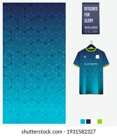 Soccer jersey pattern design. Geometric pattern on blue abstract background for soccer kit, football kit, bicycle, e-sport, basketball, t-shirt mockup template. Fabric pattern.Sport background. Vector