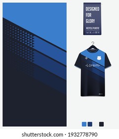 Soccer jersey pattern design. Geometric pattern on blue abstract background for soccer kit, football kit, bicycle, e-sport, basketball, t-shirt mockup template. Fabric pattern.Sport background. Vector