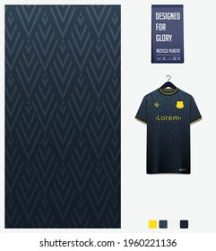 Soccer jersey pattern design. Geometric pattern on black background for soccer kit, football kit, bicycle, e-sport, basketball, t-shirt mockup template. Fabric pattern. Sport background. Vector.