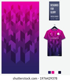 Soccer jersey pattern design. Geometric pattern on violet abstract background for soccer kit, football kit,bicycle,e-sport, basketball, t-shirt mockup template. Fabric pattern.Sport background. Vector