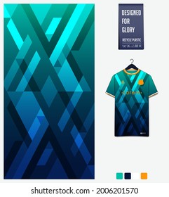 Soccer jersey pattern design. Geometric pattern on green abstract background for soccer kit, football kit, bicycle, e-sport, basketball, t-shirt mockup template.Fabric pattern.Sport background. Vector