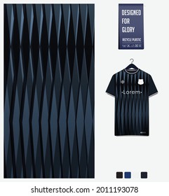 Soccer jersey pattern design. Geometric pattern on black abstract background for soccer kit, football kit, bicycle, e-sport, basketball, t-shirt mockup template.Fabric pattern.Sport background.Vector.