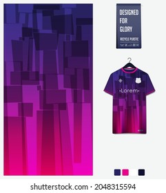 Soccer jersey pattern design. Geometric pattern on violet background for soccer kit, football kit, bicycle, basketball, t-shirt mockup template. Fabric pattern. Abstract background.Vector Illustration