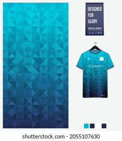 Soccer jersey pattern design. Geometric pattern on blue background for soccer kit, football kit, bicycle, basketball, t-shirt mockup template. Fabric pattern. Abstract background. Vector Illustration.