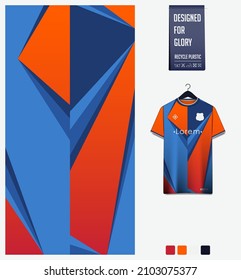 Soccer jersey pattern design. Geometric pattern on orange background for soccer kit, football kit, bicycle, e-sport, basketball, t-shirt mockup template. Fabric pattern. Abstract background. Vector.