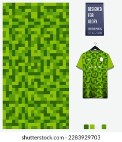 Soccer jersey pattern design. Geometric pattern on green background for soccer kit, football kit, e-sport, basketball, t shirt mockup template. Fabric pattern. Abstract background. Vector Illustration