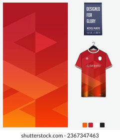 Soccer jersey pattern design. Geometric pattern on orange background for soccer kit, football kit, cycling, e-sport, basketball, t shirt mockup template. Fabric pattern. Abstract background. Vector.