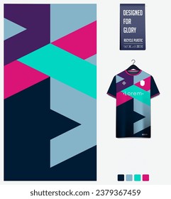 Diseño de patrones de jersey de fútbol. Patrón geométrico sobre fondo azul para equipo de fútbol, equipo de fútbol, ciclismo, e-sport, baloncesto, plantilla de maqueta de camisetas. Patrón de tejido. Antecedentes abstractos. Vector.