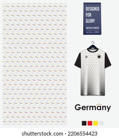 Soccer jersey pattern design. Germany flag  pattern on white background for soccer kit, football kit, bicycle, e-sport, basketball, t shirt mockup template. Fabric pattern. Abstract background. Vector