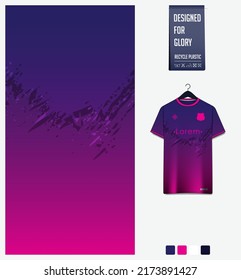 Soccer Jersey Pattern Design. Grunge Texture On Violet Background For Soccer Kit, Football Kit, Bicycle, E-sport, Basketball, T Shirt Mockup Template. Fabric Pattern. Abstract Background. Vector.