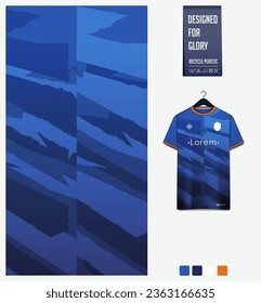 Diseño de patrones de jersey de fútbol. Grunge patrón sobre fondo azul para el equipo de fútbol, equipo de fútbol, ciclismo, baloncesto, plantilla de maqueta de camisetas. Patrón de tejido. Antecedentes abstractos. Ilustración vectorial.