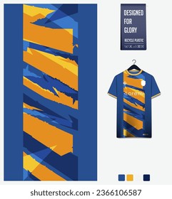 Soccer jersey pattern design. Grunge pattern on blue background for soccer kit, football kit, cycling, e-sport, basketball, t shirt mockup template. Fabric pattern. Abstract background. Vector.