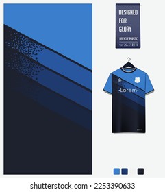 Soccer jersey pattern design. Halftone pattern on blue background for soccer kit, football kit, bicycle, e-sport, basketball, t shirt mockup template. Fabric pattern. Abstract background. Vector.