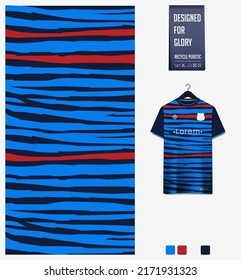 Soccer Jersey Pattern Design. Horizontal Stripes Pattern On Navy Blue Background For Soccer Kit, Football Kit, E-sport, Basketball, T Shirt Mockup Template. Fabric Pattern. Abstract Background. Vector