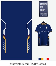 Fußball Jersey Muster Design. Hud-Muster auf blauem Hintergrund für Fußballkit, Fußballkit, E-Sport, Basketball, T-Shirt-Mockup-Vorlage. Stoffmuster. Abstrakter Hintergrund. Vektorgrafik