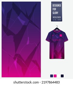 Soccer jersey pattern design. Kintsugi pattern on violet background for soccer kit, football kit, bicycle, e-sport, basketball, t shirt mockup template. Fabric pattern. Abstract background. Vector.