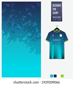 Soccer jersey pattern design. Mosaic pattern on blue abstract background for soccer kit, football kit, bicycle, e-sport, basketball, t-shirt mockup template. Fabric pattern. Sport background. Vector