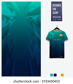 Soccer jersey pattern design. Mosaic pattern on green abstract background for soccer kit, football kit, bicycle, e-sport, basketball, t-shirt mockup template. Fabric pattern. Sport background. Vector 