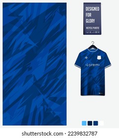 Soccer jersey pattern design. Mosaic pattern on blue background for soccer kit, football kit, bicycle, e-sport, basketball, t shirt mockup template. Fabric pattern. Abstract background. Vector.