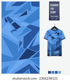 Diseño de patrones de jersey de fútbol. Patrón de mosaico sobre fondo azul para el equipo de fútbol, equipo de fútbol, e-sport, baloncesto, plantilla de maqueta de camisetas. Patrón de tejido. Antecedentes abstractos. Ilustración vectorial.