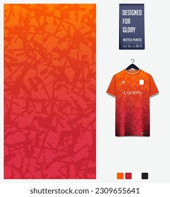 Diseño de patrones de jersey de fútbol. Patrón de mosaico sobre el fondo naranja para el equipo de fútbol, equipo de fútbol, e-sport, baloncesto, plantilla de maqueta de camisetas. Patrón de tejido. Antecedentes abstractos. Ilustración vectorial.