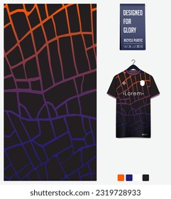 Soccer jersey pattern design. Mosaic pattern on blue background for soccer kit, football kit, bicycle, e-sport, basketball, t shirt mockup template. Fabric pattern. Abstract background. Vector.