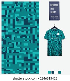 Soccer jersey pattern design. Square pattern on violet background for soccer kit, football kit, bicycle, e-sport, basketball, t shirt mockup template. Fabric pattern. Abstract background. Vector.
