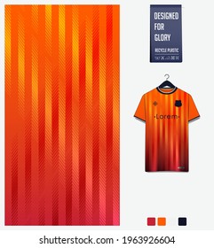Soccer jersey pattern design. Stripe pattern on orange abstract background for soccer kit, football kit, bicycle, e-sport, basketball, t-shirt mockup template. Fabric pattern. Sport background. Vector