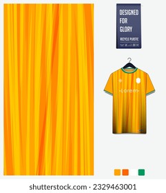 Soccer jersey pattern design. Stripes pattern on orange background for soccer kit, football kit, cycling, e-sport, basketball, t shirt mockup template. Fabric pattern. Abstract background. Vector.