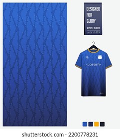 Soccer jersey pattern design. Triangle pattern on blue background for soccer kit, football kit, bicycle, e-sport, basketball, t shirt mockup template. Fabric pattern. Abstract background. Vector.
