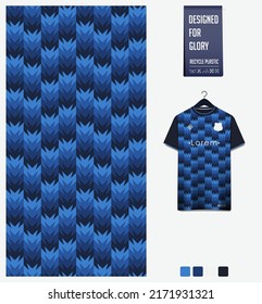 Soccer jersey pattern design. Vertical stripes ethnic pattern on navy blue background for soccer kit, football kit, bicycle, e-sport, basketball, t-shirt mockup template. Abstract background. Vector.