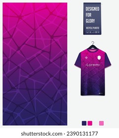 Soccer jersey pattern design. Voronoi pattern on violet background for soccer kit, football kit, cycling, e-sport, basketball, t shirt mockup template. Fabric pattern. Abstract background. Vector.