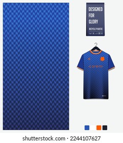 Soccer jersey pattern design. Wave pattern on blue background for soccer kit, football kit, bicycle, e-sport, basketball, t shirt mockup template. Fabric pattern. Abstract background. Vector.