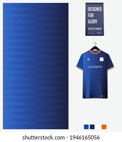 Soccer jersey pattern design. Zig Zag pattern on blue abstract background for soccer kit, football kit, bicycle, e-sport, basketball, t-shirt mockup template. Fabric pattern. Sport background. Vector 